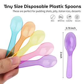 AMEILOZ 3" Colored Mini Taster Spoons Extra Small Plastic Tasting Spoon for Yogurt Pudding Jello Shots Ice Cream, Multi-Color Tiny Sample Spoons (1 Pack of 100 PCS)