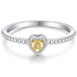 SOLOLIKE Birthstone Rings for Women: S925 Sterling Silver Stacking Birthstones Ring Cubic Zirconia Heart Stackable Band Rings - Birthday Mother's Day Jewelry Gifts for Mother Daughte, 9, Silver, Cubic