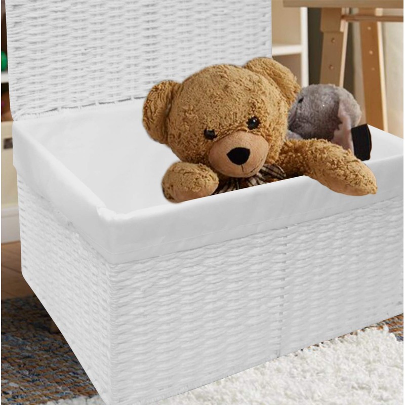 Arpan White Paper Rope Storage Basket Box With Lid &