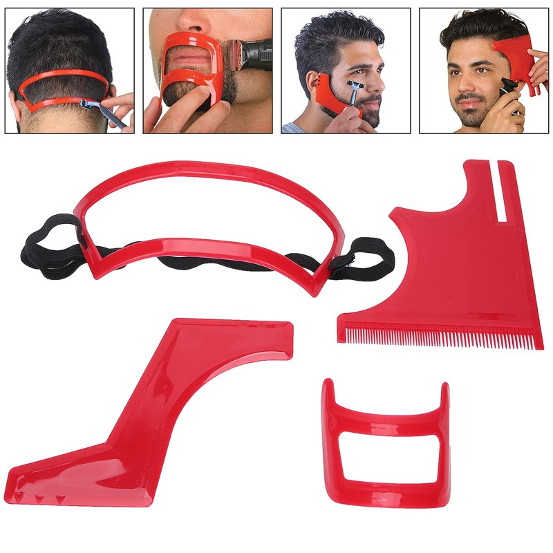 Beard Shaping Tool Set, Stylish Red Plastic Beard Stencil Set,