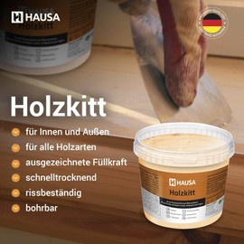 Hausa HAUSA Holzkitt 250 g Grau Holzspachtelmasse, Kitt fr Holz, Holzspachtel/Fllmasse zum Reparieren von Holzsch?den gebrauchsfertig ausgezeichnete Fllkraft schnelltrocknend rissbest?ndig
