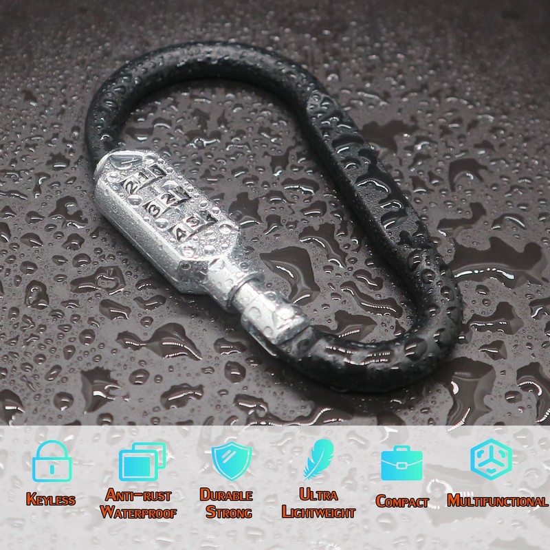 Combination Carabiner Clips,V-Resourcing Resettable 3 Dial Digit Combination Lock Carabiner