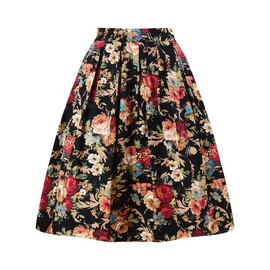 Taydey Women 50s Vintage Flare Skirt with Button Closure Size 2XL Deep Golden Flower