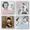 Funny Vintage Wine Drinking Women Quotes Set of 4 Gift