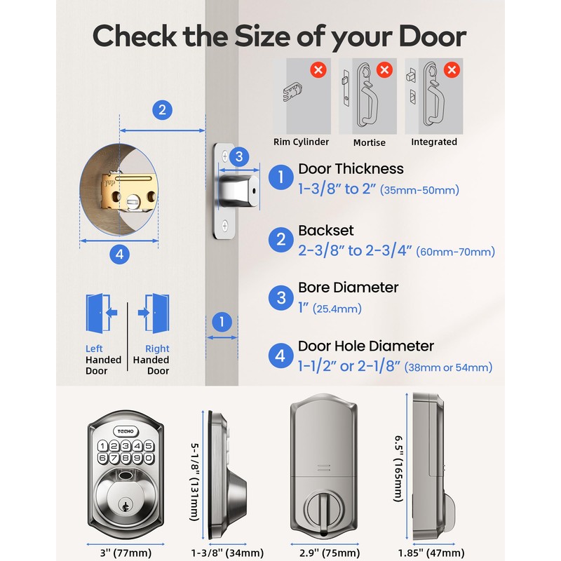TEEHO WiFi Smart Lock TE012W, Fingerprint Door Lock with Built-in