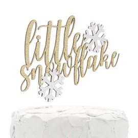 NANASUKO Cake Topper - little snowflake - Double Sided gold glitter with light silver snowflakes - Premium quality Made in USA
