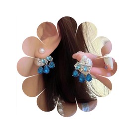 W WEILIRIAN Boho Pearl Ear Jacket Earrings Sapphire Crystal Dangle Earrings Pearl Stud Earrings Pearl Bead Earrings Two Ways Front Back Earrings Jewelry for Women