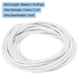 QUARKZMAN 5 Meter/16.4ft 1mm2 Electronic Wire, Flexible Mica Cable, Insulated 500 Degree Celsius High Temperature Braid Wire, Electrically Resistant for Lamps, Boilers, Heaters, White