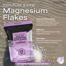 Aromasong RAW Magnesium Bath Flakes with 100% Natural Lavender, 12 Lb. Bulk Muscle Relaxing Organic Salts Mg Chloride, Mineral Soak Salt.