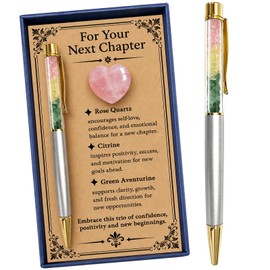 Taxhtext Next Chapter Gift for Women, Crystal Pen & Rose Quartz Heart Gifts Set, Inspirational Gift for New Job, New Opportunities, Back to School, Friend, Sister, Daughter, Coworker