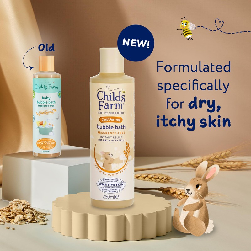 Childs Farm OatDerma Bubble Bath, Fragrance Free, Soothing Hydration for