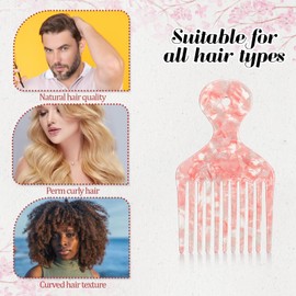 Afro Hair Pick - Wide Tooth Comb for Curls, Detangling & Lifting - 4.8 Inches, Pink