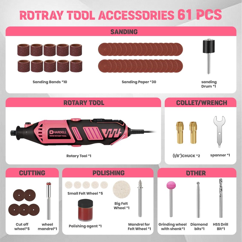 HARDELL Rotary Tool Kit - 180W Corded Power Rotary Tool
