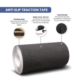 VORVIL Anti Slip Traction Tape for Stairs or Slippery Indoor or Outdoor Step Surfaces (12" W by 60' L), Skid Resistant 80 Grit Grip for Enhanced Foot Stability, Adhesive Anti-Friction Support