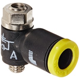 Legris 7010 06 19 Nylon Air Flow Control Valve, 90 Degree Elbow, Meter-Out, Slotted Screw, 6 mm Tube OD x M5 Metric Male