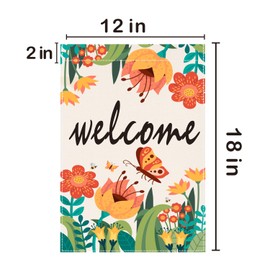 Spring Summer Floral Welcome Garden Flag, Seasonal Welcome Yard Outdoor Flag Double Sided Burlap 12x18 Inch Spring Garden Flag