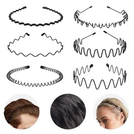 LMXMGRG 6 Pcs Metal Hair Band for Men Unisex Wavy Headbands Outdoor Sports Headbands Hair Bands Unisex Black Elastic Non Slip Headwear Accessories