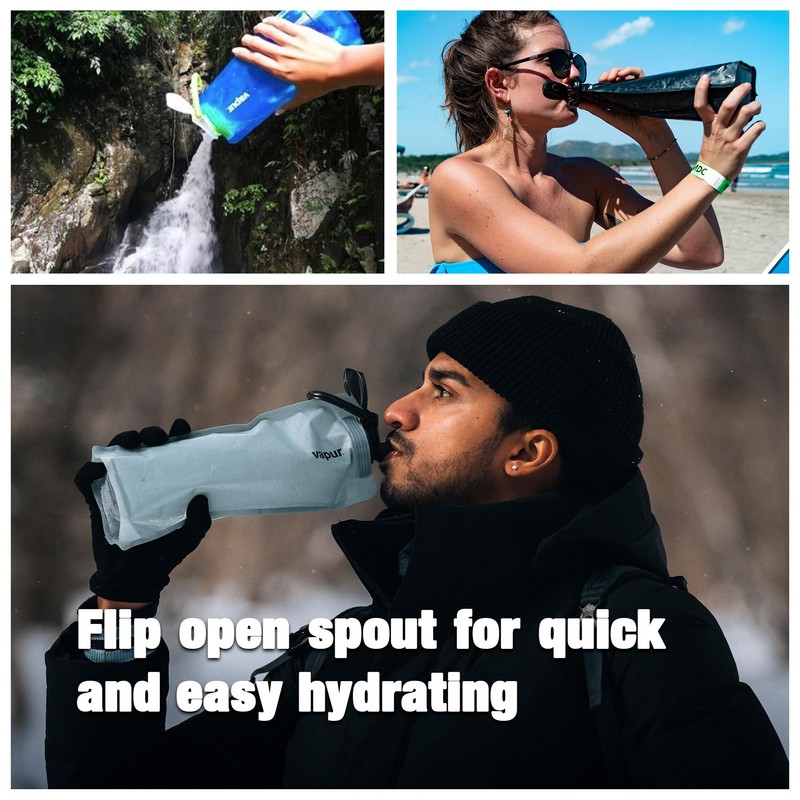 Vapur Collapsible Water Bottle With Carabiner, Compact Bottle Folds Flat