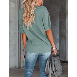 Fanway&EC Women's Short Sleeve T-Shirts Casual Crewneck Tees with Pocket Summer Basic Tops (Light Green,Large,US,Alpha,Adult,Female,Large,Regular,Regular)