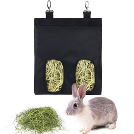 Rabbit Hay Bag Guinea Pig Feeding Station Feeder Small Animals Hay Bag Feeding Bag for Rabbit Chinchilla Hamster Small Animals (2 Windows, Black)