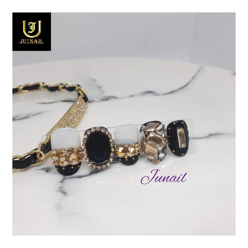 Black Golden Shadow Handmade Nail Tips - Short Round Square