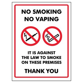 V Safety No Smoking No Vaping It Is Against The Law To Smoke On These... 150 x 200mm - 2mm Rigid Plastic Safety Sign