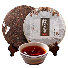 Mature Pu'er Tea, Dark Tea, Aged Scent, Deep Flavor, Mellow Taste, Light Blue, Pu'er Mature Tea, Chinese Tea, Kancha, Yunan Pu'er Tea, Xuhua Pu'er Tea, Chinese Tea, Craftsmanship Crafting Tea Leaf Tea