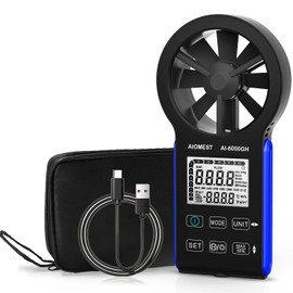 CFM Wind Speed Meter, AIOMEST Rechargeable HVAC Anemometer Measuring Wind Velocity, Test Air Flow Volume CFM/CMM, Handheld Airflow Tester AI-6000GH with Anemometro Carrying Case