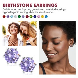 DAYBYDAY Alexandrite Earrings for Women June Birthstone Earrings 925 Sterling Silver Round Small Earrings Light Purple Stud Earrings
