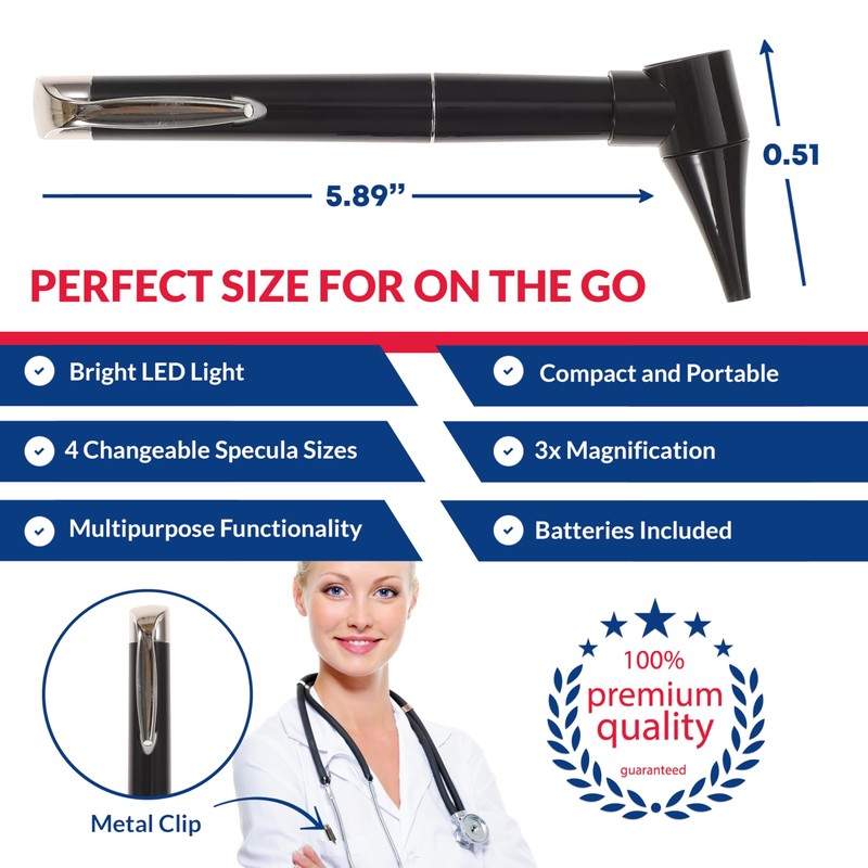 Dixie Ems Basic Medical Pocket Size Otoscope with LED Light,