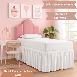 Cottingon Twin XL 42 Inch Drop Extended Dorm Room Bed Skirt,100% Microfiber College Bed Essentials Extra Long Size Dust Ruffle,White