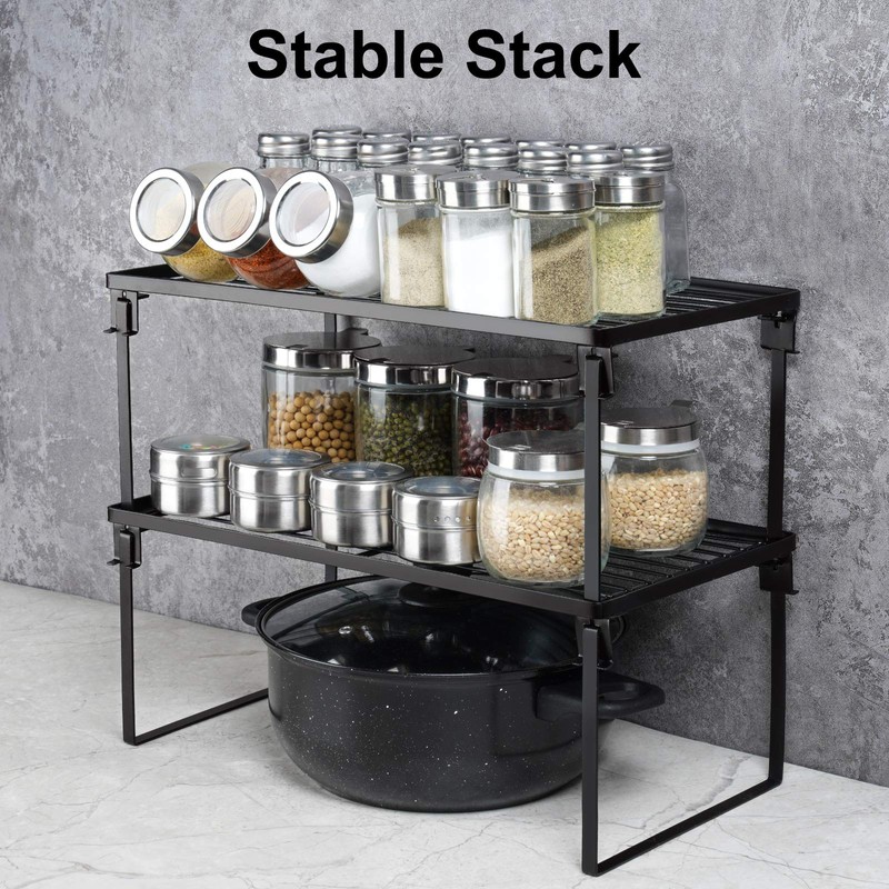 Tomorotec [2 Pack] Stackable Kitchen Storage Shelf Rack, Foldable Spice