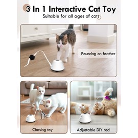 APODESS Automatic Interactive Cat Toys for Indoor Cats with Removable Feathers,3 Speed Play Modes,Smart Standby,USB Powered,Rubber Wheels for Adult Cats Kitten to Keep Busy Exercise,CT01-K