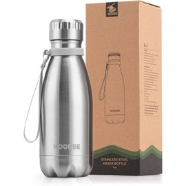 koodee 12 oz Water Bottle for Kids, Stainless Steel Double Wall Vacuum Insulated Sports Bottle Cola Shape Leak-Proof Flask (Silver)