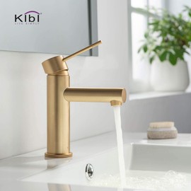 Luxury Solid Brass Brushed Gold Single Hole Bathroom Faucet with 24” EPDM Pre-Assembled Waterlines