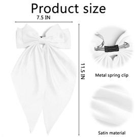 2Pcs White Hair Bows Long Tail Satin Bow Hair Clips Large Silky Ribbon Bow for Hair Ponytail Holder with Metal Clip Coquette Wedding Hair Barrettes Accessories Gifts for Women Girls