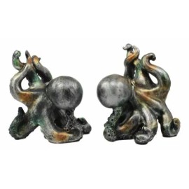 Ebros Nautical Sea Monster Octopus Bookends Set Statue Antique Bronze Finish
