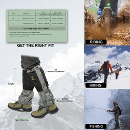 Hmseng Hiking Gaiters, Leg Gaiters for Men Women. 600D Oxford Lightweight Durable Snow Gaiters with Waterproof Zipper or Mountain Snow, Hiking, Skiing, Walking, Climbing, Hunting-Black