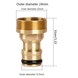 LuojinLuoda 2 Pcs Indoor Garden Hose Pipe Adapter for Kitchen Mixer Tap with 2 Sealing Washers - 22mm Female 24mm Male Threaded Hose Connector, Brass Fittings for Kitchen Tap Mixer & Bathroom Sink