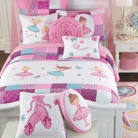 Cozy Line Home Fashions Little Dancer Butterfly Floral Embroidery 100% Cotton Reversible Quilt Bedding Set, Coverlet, Bedspreads (Twin - 2 Piece: 1 Quilt + 1 Standard Sham)