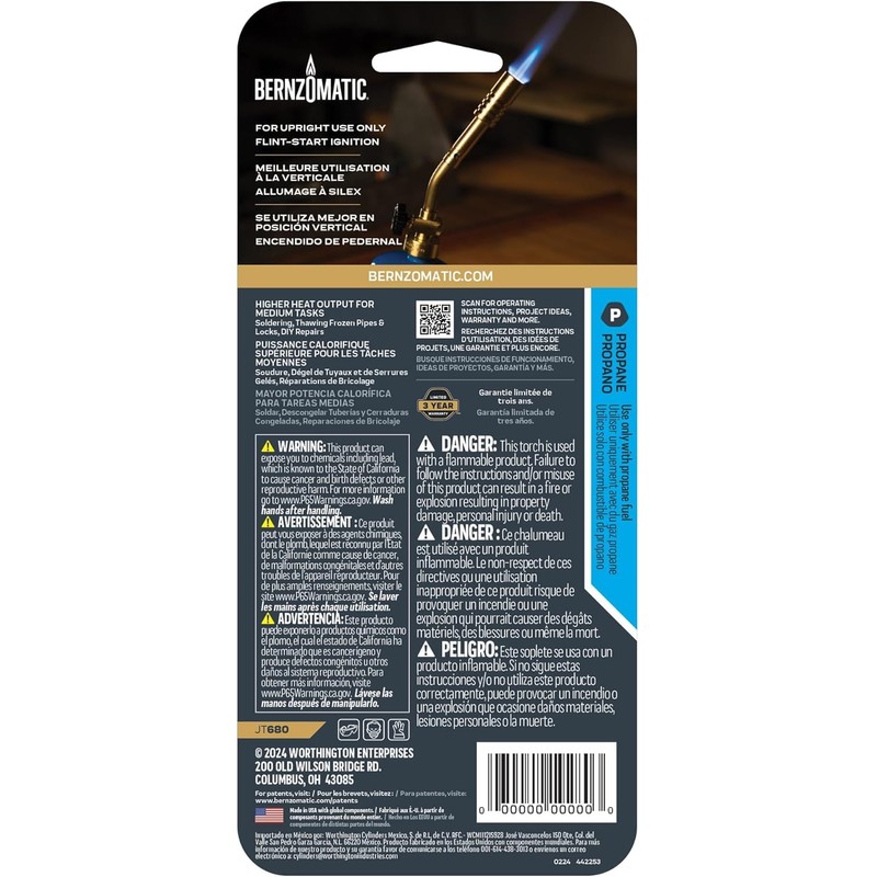 Bernzomatic® Wide Flame Brass Torch - Manual Ignition, Wide Pencil