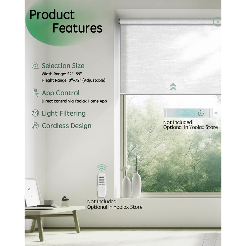 Motorized Blinds App Control, Jacquard White, 32" W x 72"