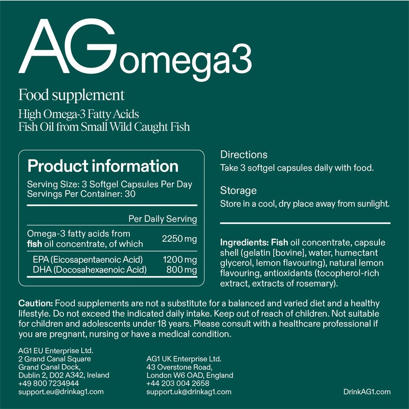 AG1 Omega 3 Fish Oil Supplement Softgel Capsules | EPA
