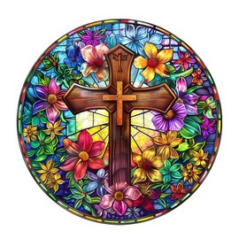 Wooden Jigsaw Puzzles, Wooden Puzzles for Adults & Kids, Wood Puzzles Adult Unique Shape Stained Glass Cross, Gifts for Women and Men, Family Puzzles (11.4 * 11.4in 200pcs)