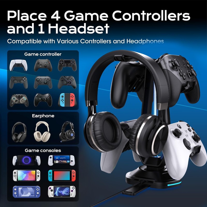 Oritikur RGB Headset Stand with 9 Light Modes and 2