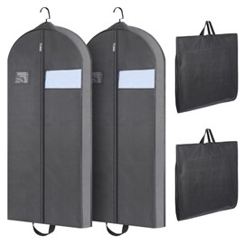 60" Dress Bags Covers Long Garment Bags for Storage and Travel Gusseted Hanging Suit Carriers for Women Men with Handles for Clothes,Gowns,Coats,2 Packs