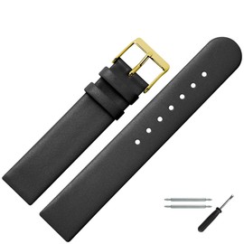 Smooth Leather Watch Strap 18 mm Black with Spring Bars & Tool – Watch/Wrist Watch Replacement Band With Loop – MARBURGER Since 1945 Watch Straps Black/Gold