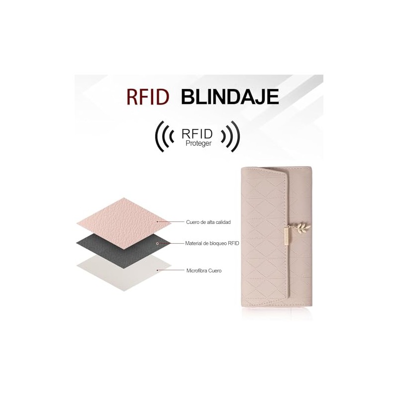 Cartera de mujer de cuero compacta con bloqueo rfid, Billetera