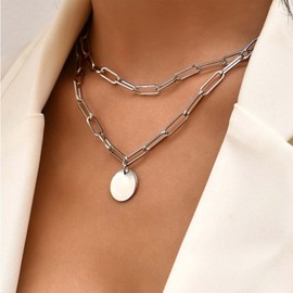 Yienate Punk Multilayer Chunky Necklace Choker Gold Paper Clip Chain Hip-hop Statement Coin Pendant Necklace Skirt Sequins Pendant Multilayer Necklace Charm Jewellery for Women, Metal