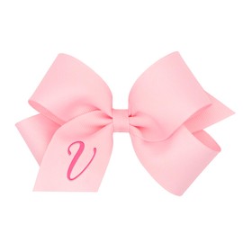 Wee Ones Girls' Initial It Monogram Hair Bows on a WeeStay No Slip Hair Clip, For All Ages and Hair Types, Light Pink Bow, Medium Size, Letter V